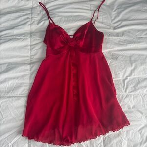 Vintage Victoria’s Secret Red Lingerie Slip Dress XS Satin Rose Bow Babydoll